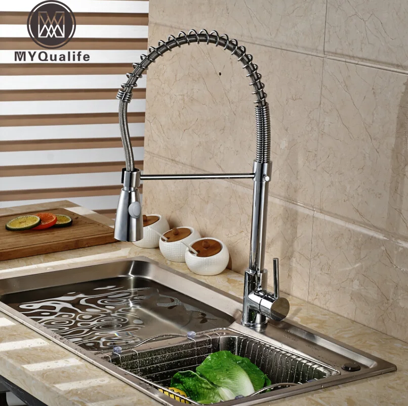 

Rotation Dual Sprayer Nozzle Kitchen Sink Faucet Single Handle One Hole Hot and Cold Water Taps Chrome Finish