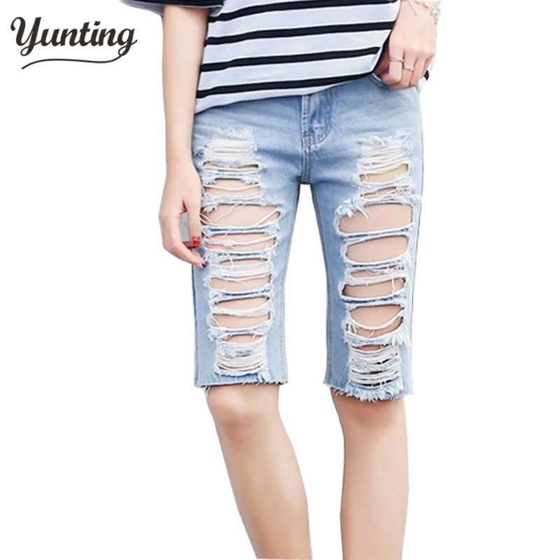 Womens Boyfriend Denim Shorts 2018 New Summer Regular Casual Knee