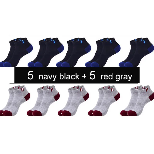 10 пар SInvisible Boat мужские хлопковые носки дышащая Летняя Сетка носки классические короткие носки тонкие Calcetines Hombre мужские платья sokken - Цвет: 5 navy 5 red