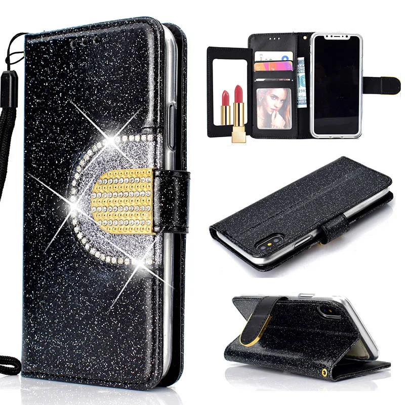 KEFO Bling Glitter Wallet Case For Iphone X 10 8Plus Diamond Flip Mirror Cover For Iphone 6 6S 7 8 Plus 6SPlus Coque Capa        (1)