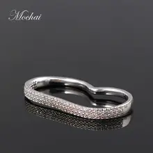 Famosa Marca de Diseño Simple Línea Moderna Forma de Dedo Doble Party Los Anillos para Las Mujeres de Oro Rosa Plateado Circón Joyería APM ZK30
