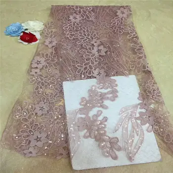 

Bridal Beaded Lace 2019 African Lace Fabric High Quality 3D Flower Embroidery Nigerian Lace Fabrics For Wedding Dress CD2855