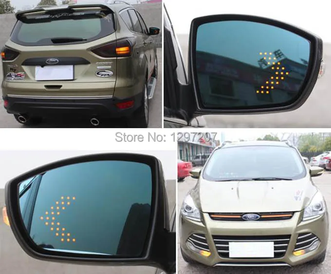 Динамический светодиодный сигнал поворота лампа Резервное копирование зеркало синий широкий угол обзора с подогревом Замена стекло Подложка для Ford Kuga escape ecosport