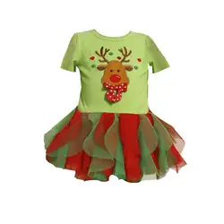 Зеленый красный олень Платье для маленьких девочек 2018 Merry детская одежда для рождества для девочек бальное платье платье-пачка малыша
