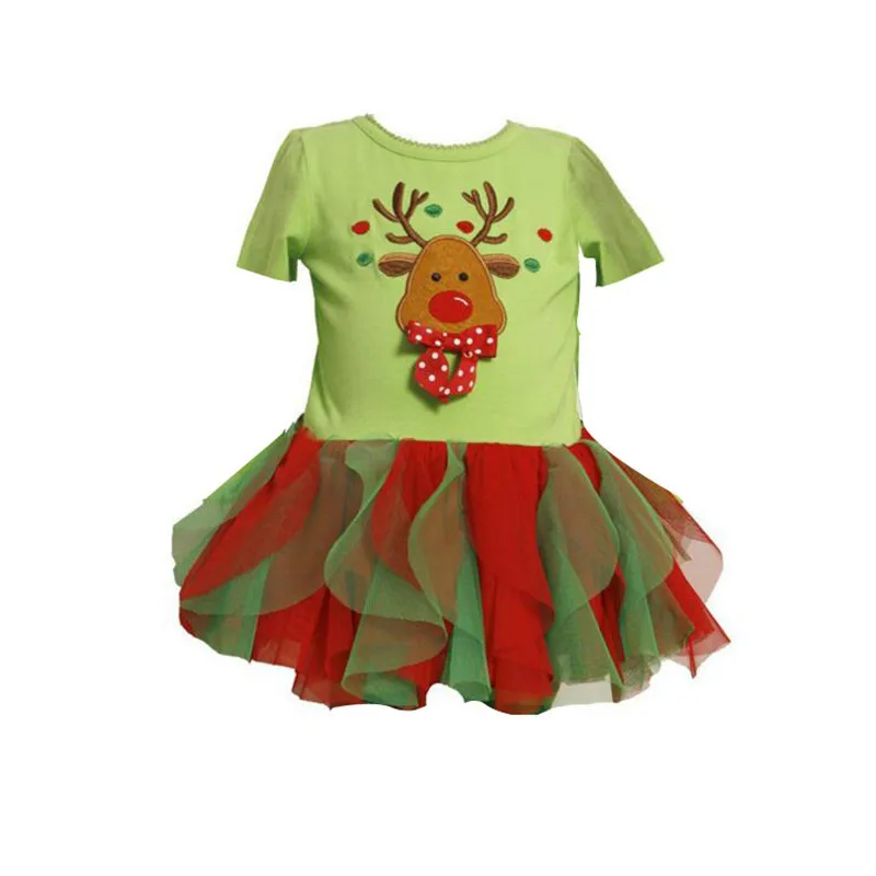 Green Red Reindeer Baby Girl Dress 2018 Merry Christmas Children