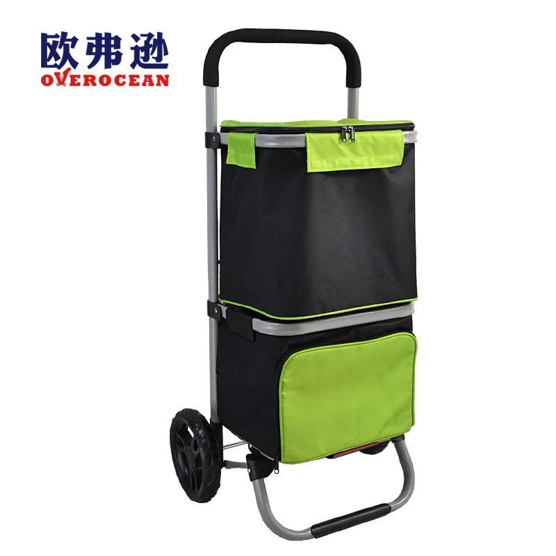 

2019 New Home Foldable Shopping cart with Double Bags Steel Frame Trolley Insulation Bag Cart Large Capacity High Quality