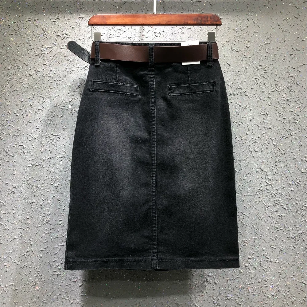 Размера плюс 2XL Осенняя мода Джинсовая юбка для женщин однобортный высокая талия Сплит Черный посылка hp джинсовая юбка