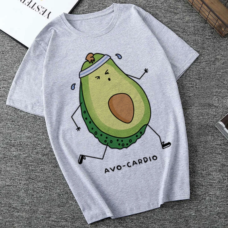 Plus Size Korean Vogue T-shirt Casual Harajuku Kawaii Cartoon Avocado Vegan Aesthetic Short Sleeve O