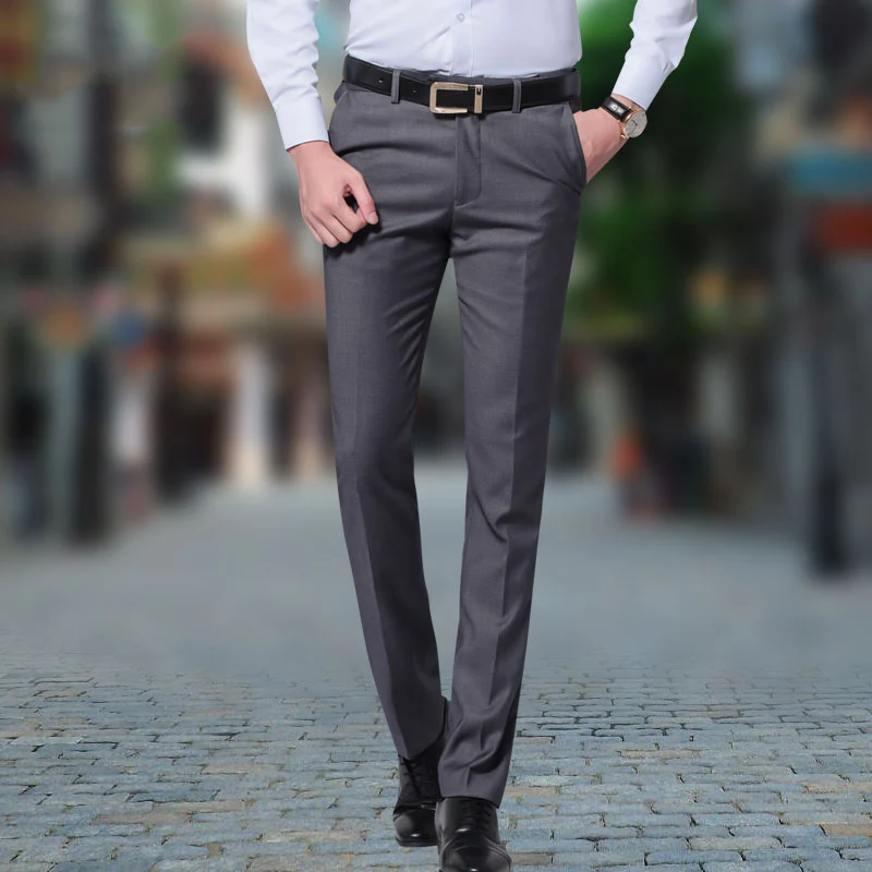 Мужские темно синие нарядные Брюки Модные деловой строгий костюм брюки Slim Fit
