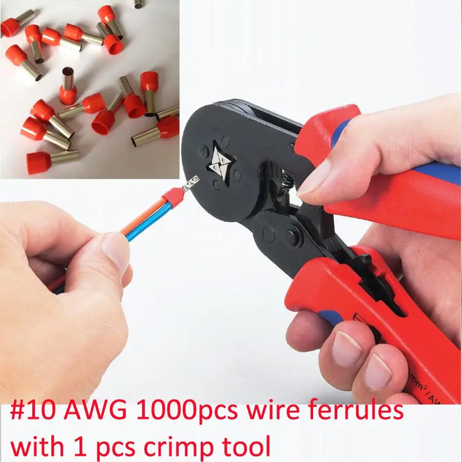 

HSC8-6-4A 0.25-6mm2 Terminal Crimping Tool Bootlace Ferrule Crimper+ 1000pcs #10 Red E6012 PVC Insulated Bootlace Wire Ferrules
