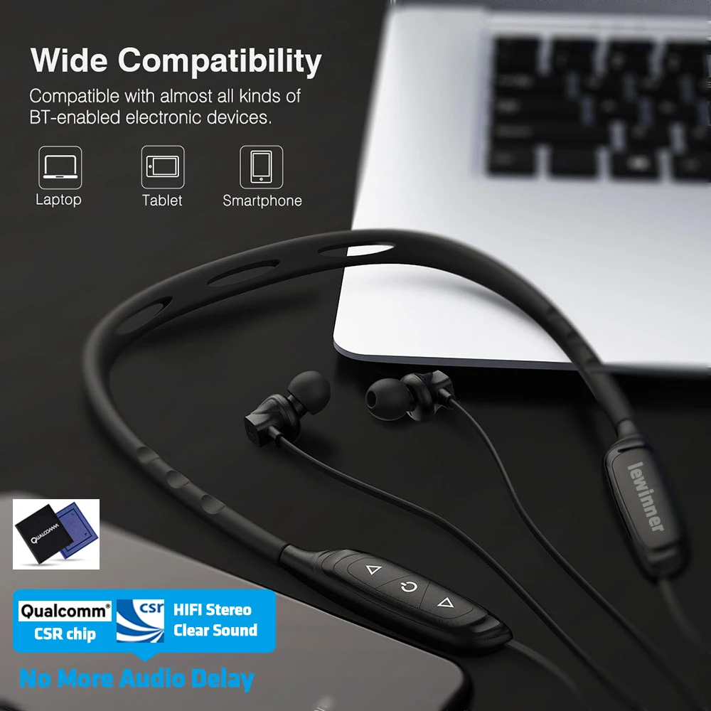 Kaufen Lewinner W1 Neckband Bluetooth Kopfhörer mit Mic IPX5 Wasserdichte Sport Drahtlose Kopfhörer Bluetooth für telefon iPhone xiaomi