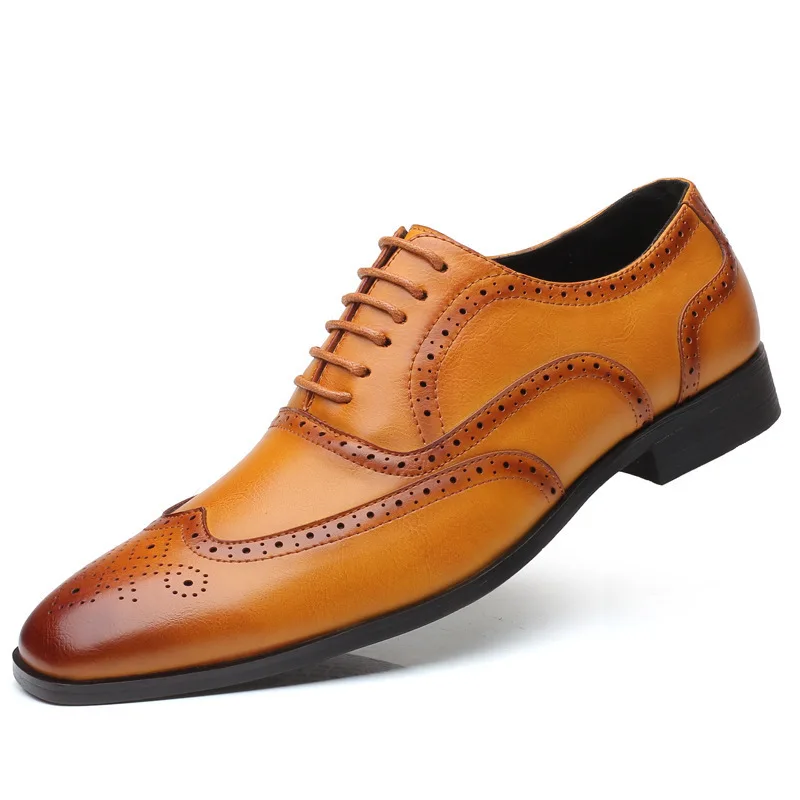 MULUHU/модельная мужская кожаная обувь с острым носком, классическая итальянская кожаная обувь, роскошная деловая офисная Мужская обувь наивысшего качества, Zapatillas - Цвет: Yellow