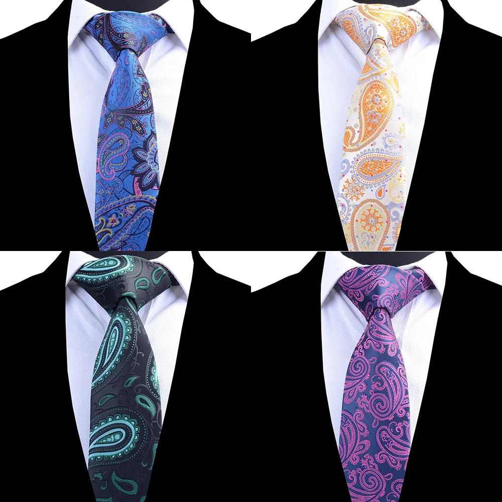 

RBOCOTT Mens Ties Paisley Ties Fashion Silk Necktie Yellow Green Black Blue Neck Ties For Men Wedding Business Party Accessories