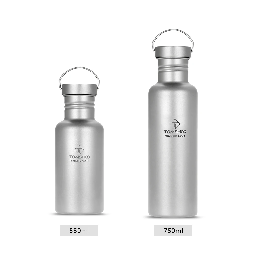 

TOMSHOO 550ml 700ml Full Titanium Water Bottle with Extra Plastic Lid Ultralight Outdoor Camping Hiking Cycling Water Bottle