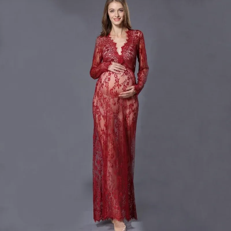 

Tonlinker Fancy shooting photo summer pregnant dress maxi Maternity gown Lace Maternity Dress maternity photography props Plus