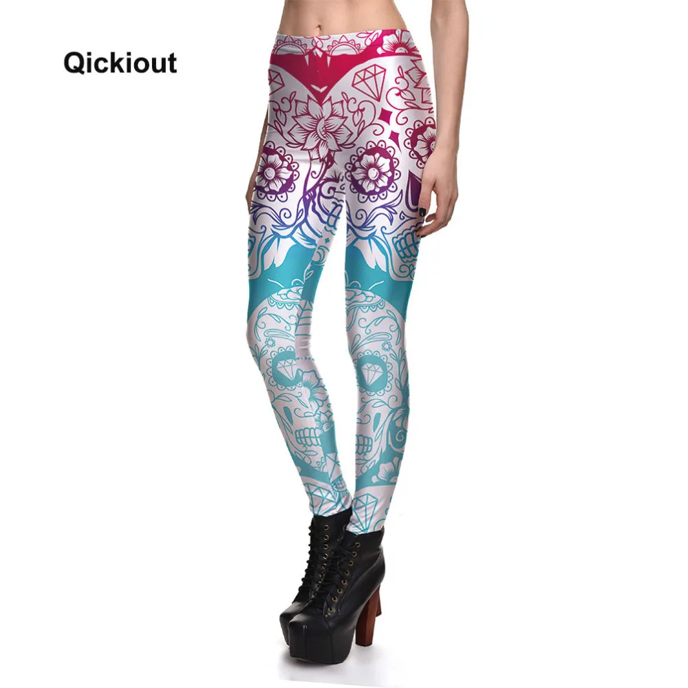 

Qickitout Leggings Fitness 2017 Women's Leggings Mandala Flower Diamond Skull Stretch Digital Print Pants Trousers Halloween