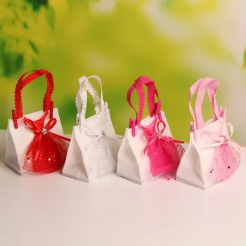 

New! 7.5*4.5*13cm Bride Dress Decorative Nonwoven Fabric Portable Wedding Party Favor Gifts Candy Bags 24pcs