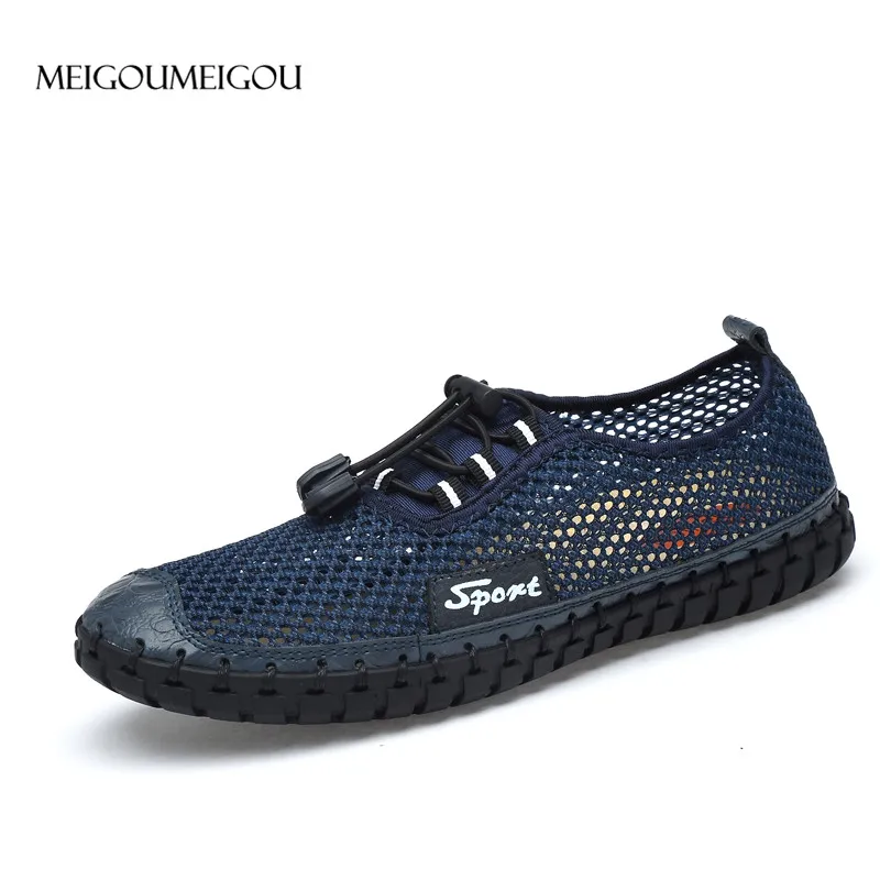 

MEIGOUMEIGOU Mesh Breathable Men Leather Moccasins Shoes Non-slip Summer Men Loafers Slip-on Soft Driving Shoes Men Flats 38-46