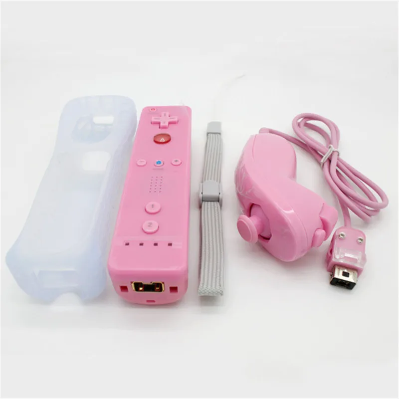 2-в-1 Беспроводной удаленного Управление Лер+ Nunchuk Управление для геймпад для Nintendo wii Встроенный Motion Plus для wii U джойстик, Геймпад+ силиконовый чехол - Цвет: pink