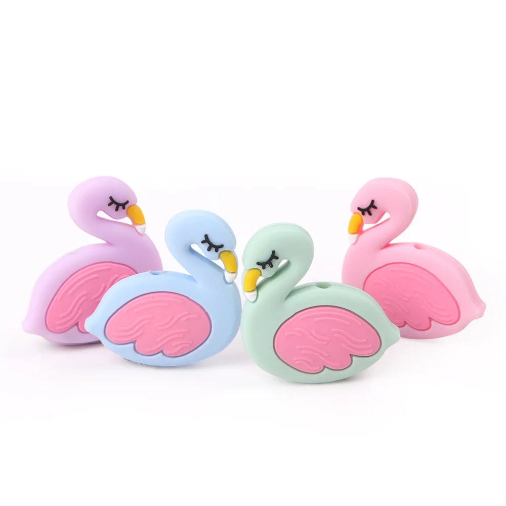 TYRY.HU 1pc Flamingo Silicone Beads Baby Teething Rings Making Food Grade Silicone Perle Chew Necklace Teething Toys Accessories