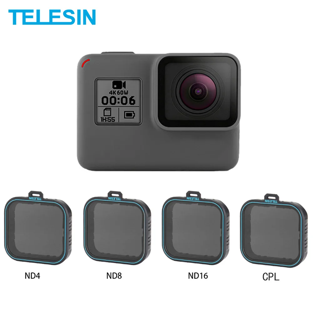Комплект фильтров TELESIN 4 шт протектор объектива ND CPL Fiter ND4 ND8 ND16 Для Gopro Hero 5 6 7 Black