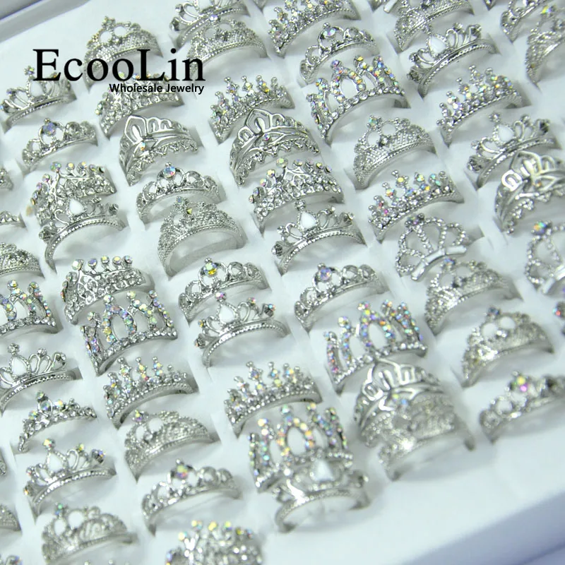 Модные блестящие посеребренные кольца с короной из циркония 10 шт. партия для