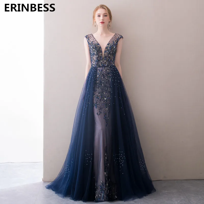 Navy Blue Evening Dress Elegant Robe Longue Vestido De Festa A Line Evening Dresses Long Dress Party Gowns 2019 Robe De Soiree Navy Blue Evening Dress Elegant Robe Longue Vestido De Festa A Line Evening Dresses Long Dress Party Gowns 2019 Robe De Soiree