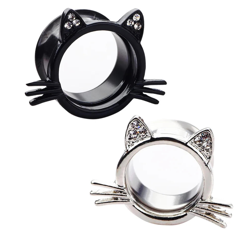 

Stainless Steel Cute Cat Ear Tunnel Ges 6-20mm Saddle Ear Plug Piercings Stretcher Expander Body jewelrys For Women Girls