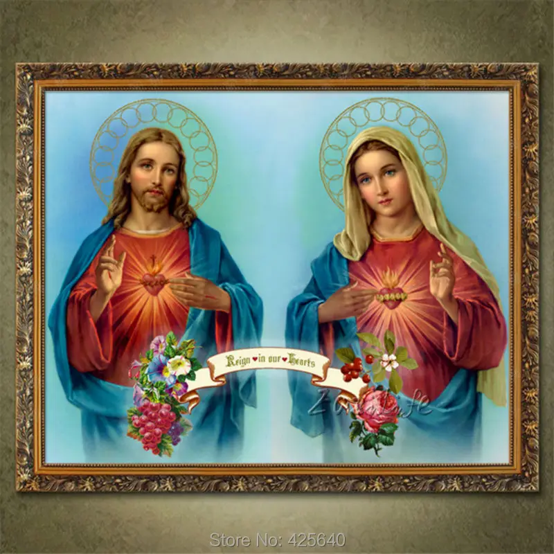

Household adornment Jesus Christ Jesus and the virgin of the sacred heart print Giclee print on canvas art deco painting 1
