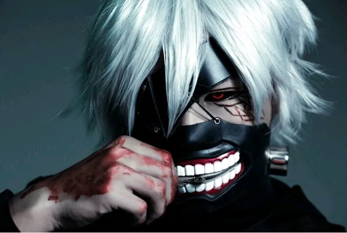 

Cosplay Tokyo Ghoul 2 Kaneki Ken Mask Adjustable Zipper Prop Masks Rubber 3D Solid Cool Mask Blinder Anime Drop Ship