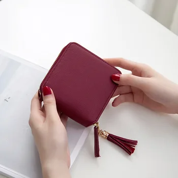 

Fashion Women Solid Tassel Wallet Leather Slim Coin Purses Card Holders Female Short Wallets for Credit Cards Zipper Wallet
