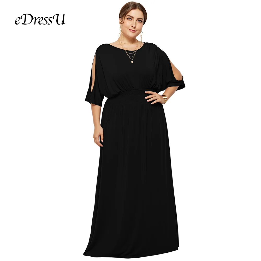 Горячее предложение, эластичное вечернее платье с рукавами летучая мышь размера плюс, свадебное платье для гостей eDressU LMT-FP3110 - Цвет: Черный