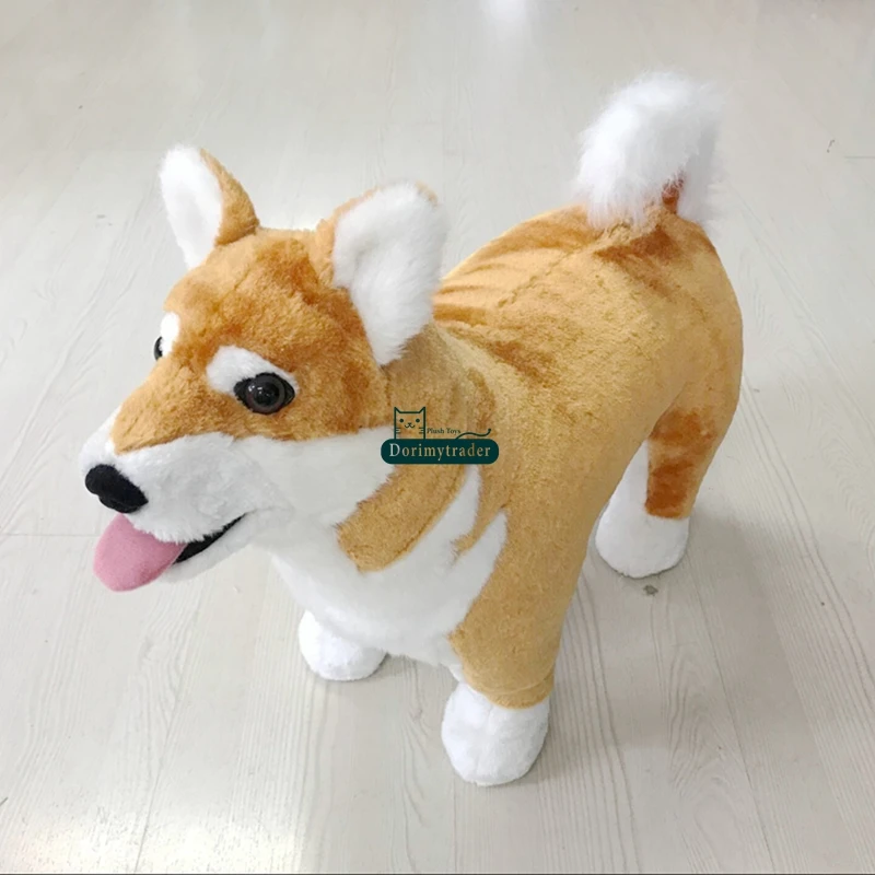 Dorimytrader Pop Emulated Animal Shiba Inu Plush Toy Stuffed Realistic Dog Can Ride on the Back Kids Gift Decoration 50cm