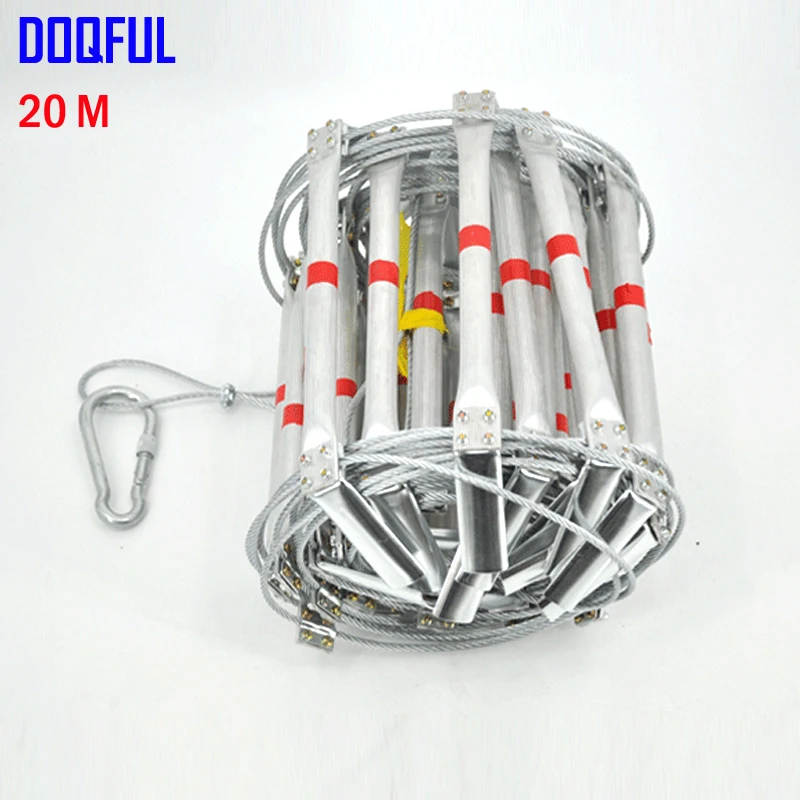 20M Fire Escape Ladder 66FT Folding Steel Wire Rope Ladders Aluminum Alloy Emergency Survival Rescue Safety Antiskid Tools