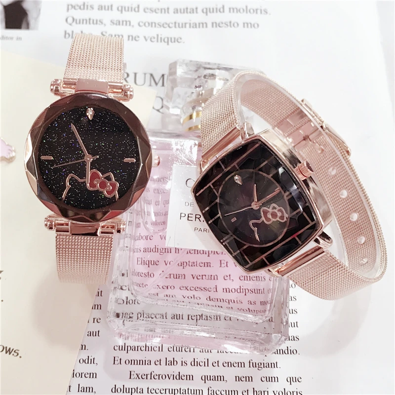 

Hello Kitty Kids Watches Women Irregular Natural Rose Gold Stainless Irregular Shape Kids Watches Girls