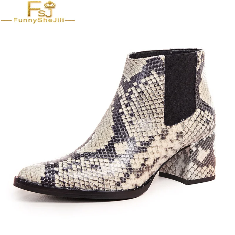 

FSJ Fashion 2018 New Luxury Band Ladies Chelsea Ankle Boots Womens Round Toe Med Square Heels Dress Winter Booties Woman Shoes
