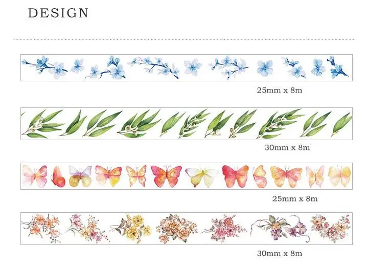 Винтажные Цветы и природа Цветочная рисовая бумага ленты набор 25 мм/30 мм/35 мм* 8 м DIY украшения поставки 8 видов конструкций смешанные