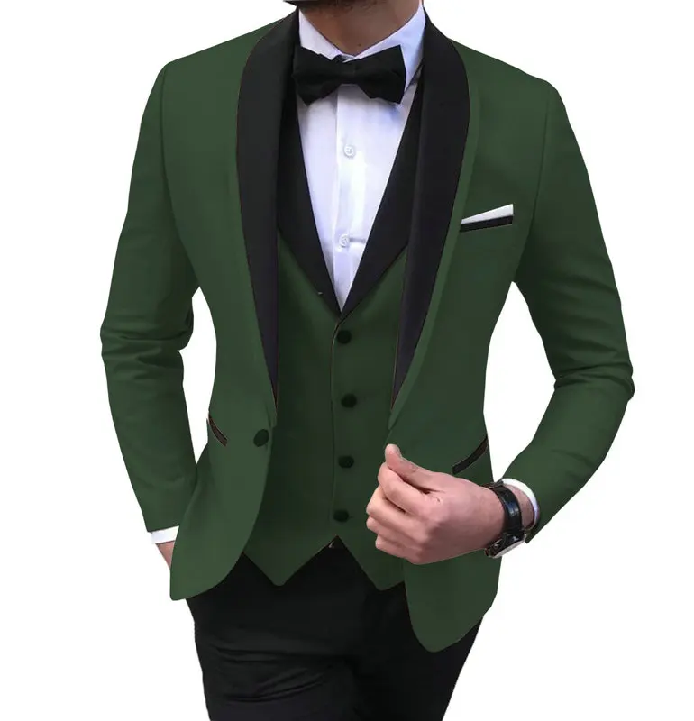 Mens 3 Pieces Party Slim Fit Suits Classic Design Shawl Lapel Tuxedos Prom Suit Blazer& Pants& Vest for Wedding - Цвет: Hunt Green