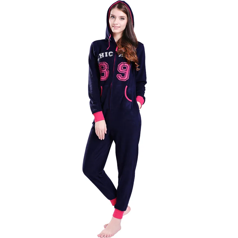 JuiceMate Плюс Размер Все В Один Кусок Костюм Playsuit Руно Письма Комбез Onesie Ползунки Комбинезон Для Женщин - Цвет: Navy