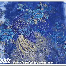 50*135 см Королевский синий большой Павлин сетки блесток вышивка цветок ткань материал пряжа текстиль африканский кружево гипюр шитье платье