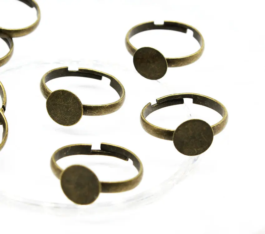 

200pcs Adjustable Ring Blanks Bronze Antique Brass Tone for Cabochons Jewellery Making Jewelry pad size 8mm display