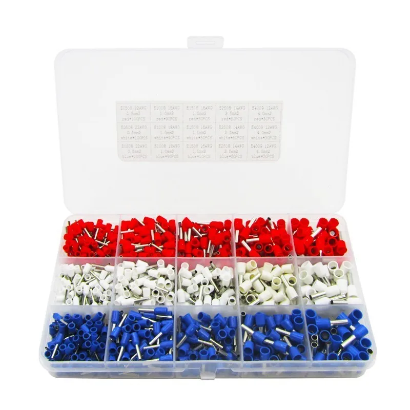 960PCS E0508 E1008 E1508 E2508 E4009 960 шт./кор. изолированных кабельных наконечников клеммной колодки конец шнура Разъем провода электрические обжимной Терминатор - Цвет: 960PCS