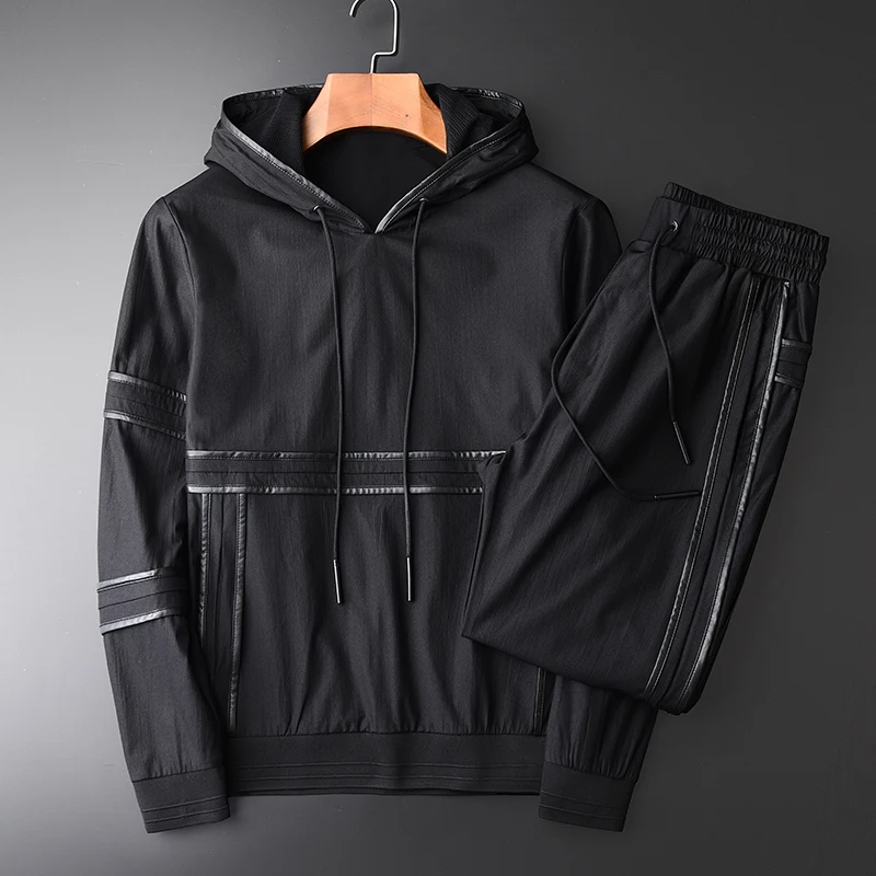 

Minglu Male Jacket Three-dimensional Cutting Leather Setting 2-piece Hooded Jacket Men Youth Autumn New Slim Fit Man Jackets