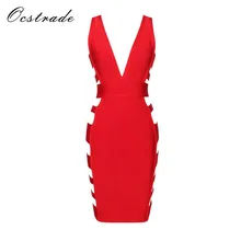 Ocstrade, новинка, женское платье в европейском стиле, красное платье с глубоким v-образным вырезом, сексуальное облегающее женское Клубное Бандажное платье, открытое черное платье
