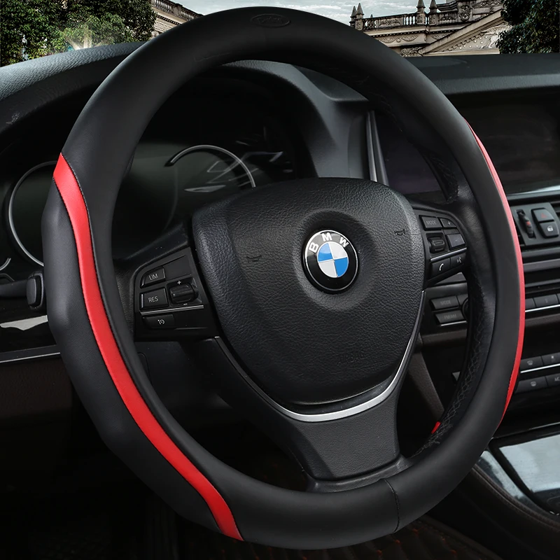 

KKYSYELVA Leather Universal Car Steering wheel Cover 38CM Car-styling Sport Auto Steering-wheel Covers Interior Accessories
