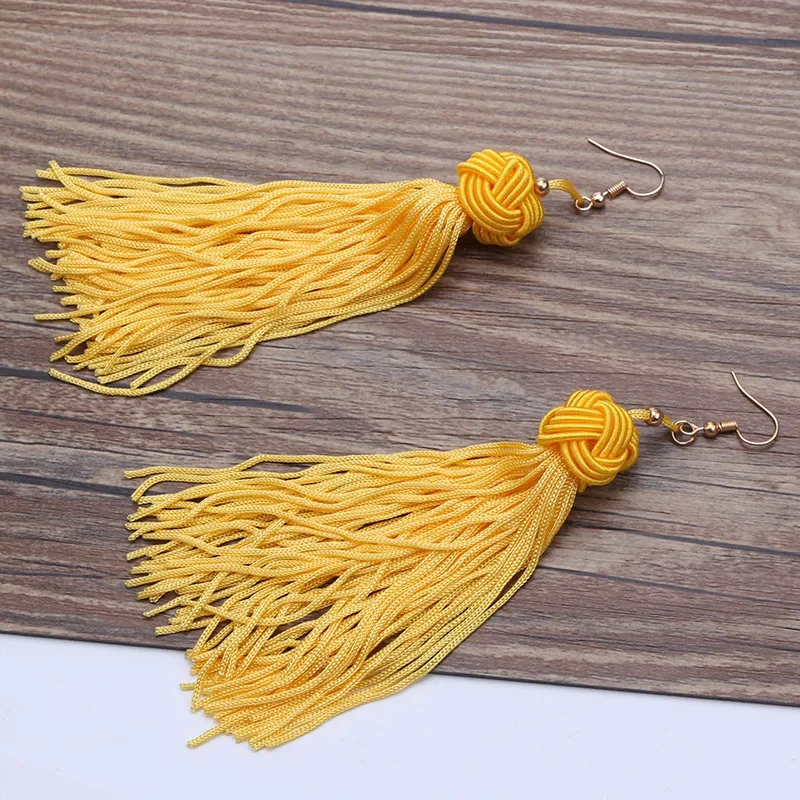 ES826 European New Fashion Earrings Bohemian Hand-woven Ball Long Tassel Earrings For Women Jewelry pendientes mujer moda 2018