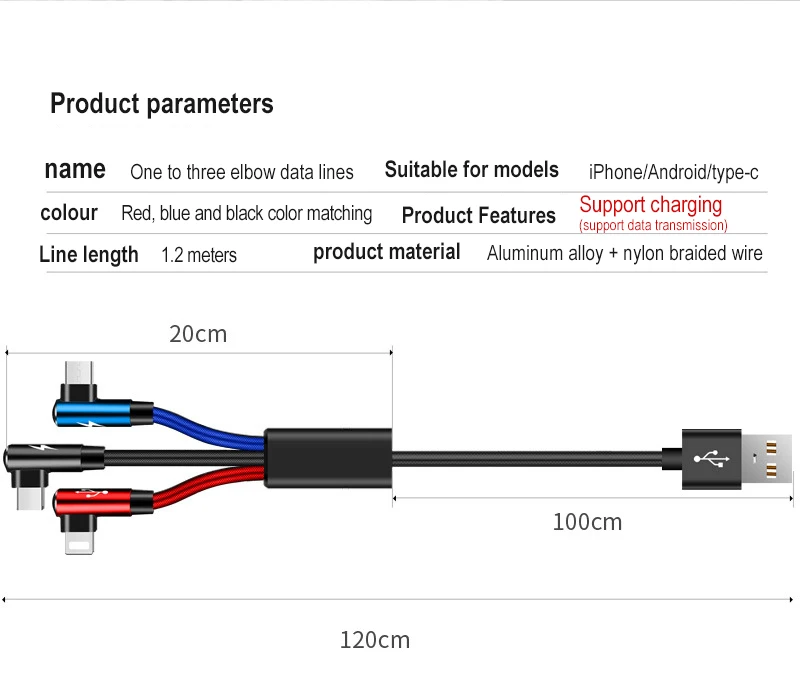 90 градусов 3 в 1 USB кабель Micro USB 8Pin type C кабель для iPhone X 8 Plus USB зарядное устройство шнур для samsung S9 Xiaomi Mi8 3 цвета