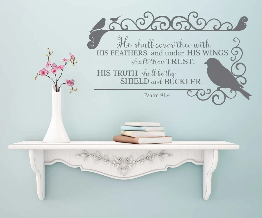 

Psalm 91:4 Bible verses Spanish vinyl wall stickers Christian living room bedroom wall stickers decorative wallpaper 2SJ2