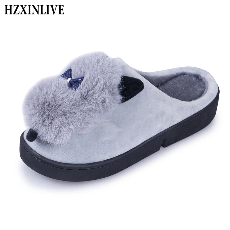 

HZXINLIVE Luxury 2018 Winter Home Women Slippers Cute Butterfly-knot Indoor Slippers Short Plush Fur Warm House Women Shoes