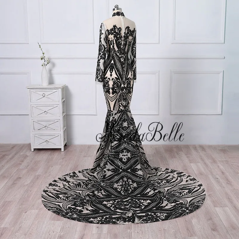 Modabelle роскошные сексуальные черные вечерние платья Русалка с блестками Длинные